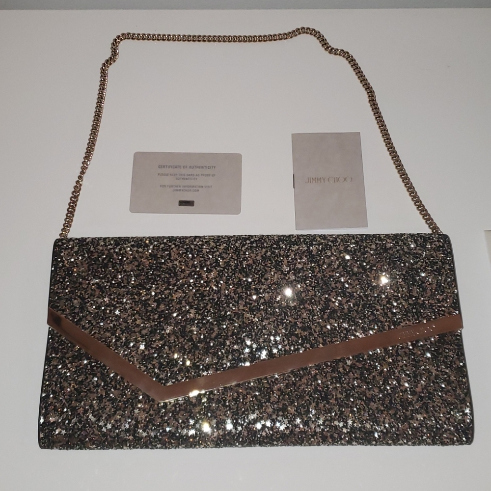Jimmy Choo Erica Black Gold Star Coarse Clutch